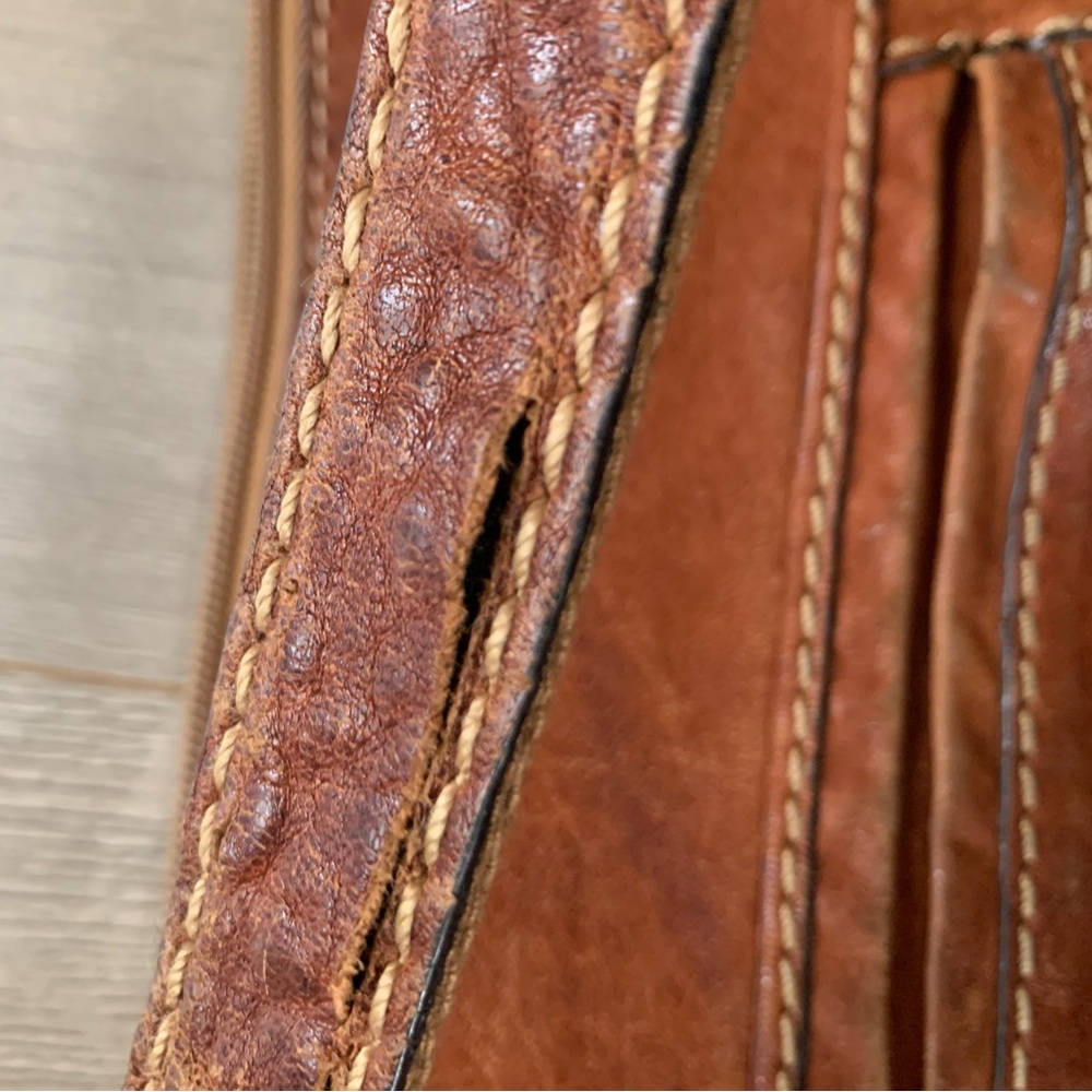 Fossil Brown Leather Long Strap Cross Body Bag Travel Adjustable Silver Tone Zip - Picture 16 of 16